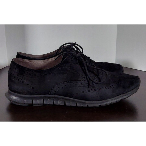 Cole Haan Zerogrand Suede Shoes Womens Black Wingtip Oxford W06084 Size 8B - Picture 1 of 7